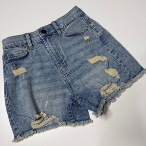 SO boyfriend midi jean shorts distressed high rise 5 27 raw hem